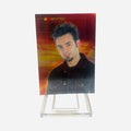 NSYNC Trading Card #30 Front – Chris Kirkpatrick Spiky Dark Hair Goatee Dark Denim Jacket Black Shirt Warm Smile Red Gold Grid Background 2000 Topps Winterland