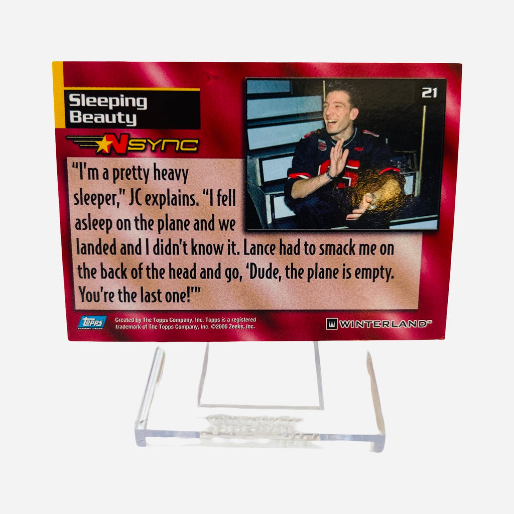NSYNC Trading Card #21 Back – Sleeping Beauty JC Chasez Quote Heavy Sleeper Lance Smack Plane Empty Last One 2000 Topps Winterland