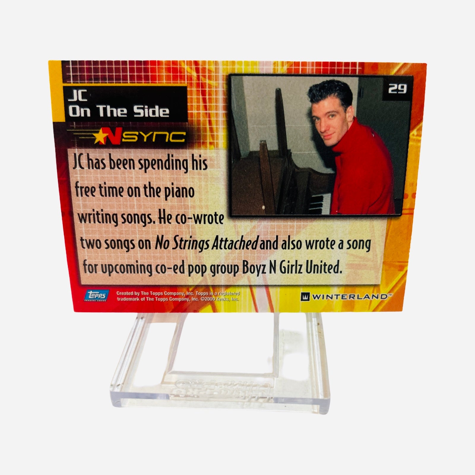 NSYNC Trading Card #29 Back – JC On The Side Piano Songwriting No Strings Attached Co-Wrote Boyz N Girlz United 2000 Topps Winterland