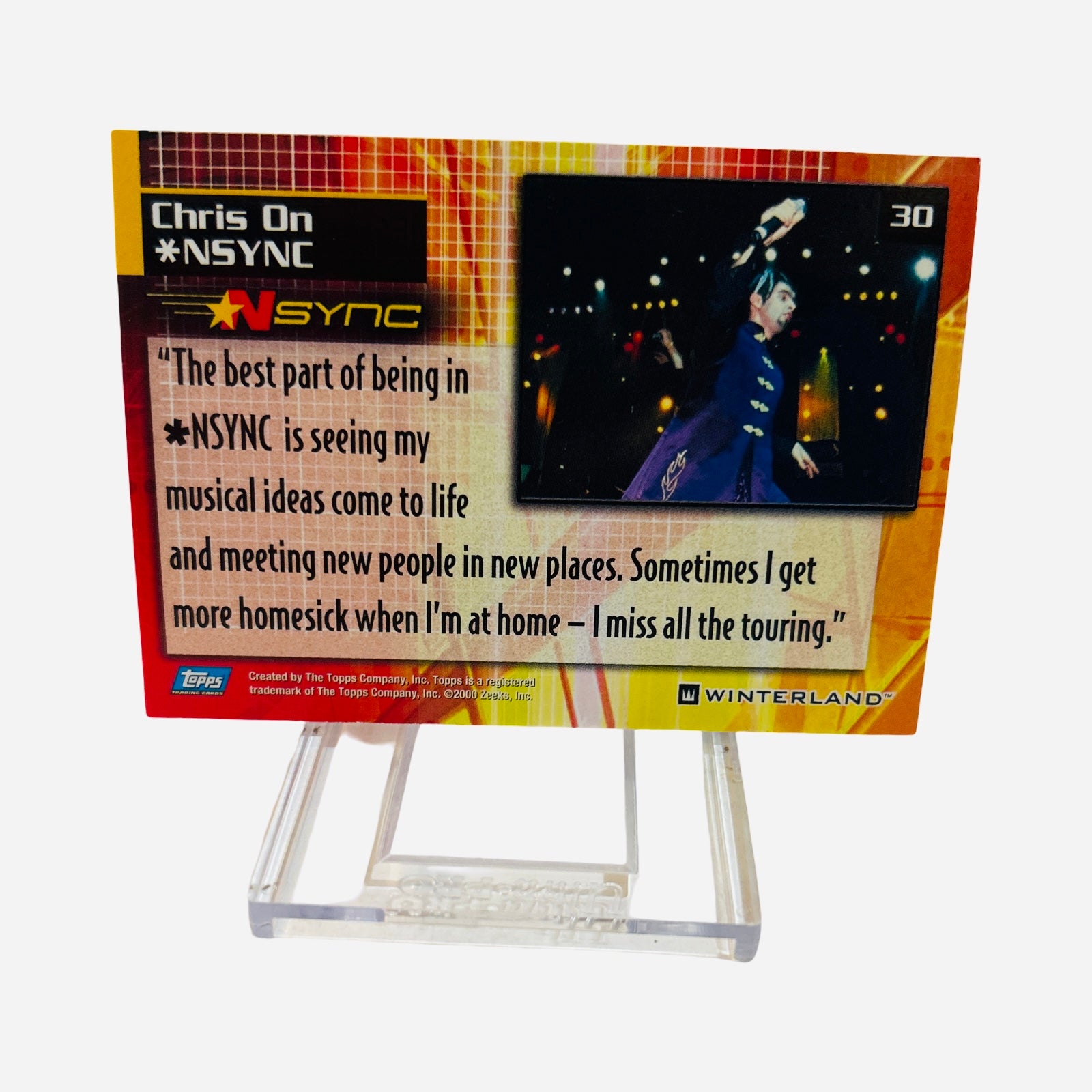 NSYNC Trading Card #30 Back – Chris On NSYNC Quote Musical Ideas Come To Life Meeting New People More Homesick At Home Miss Touring 2000 Topps Winterland