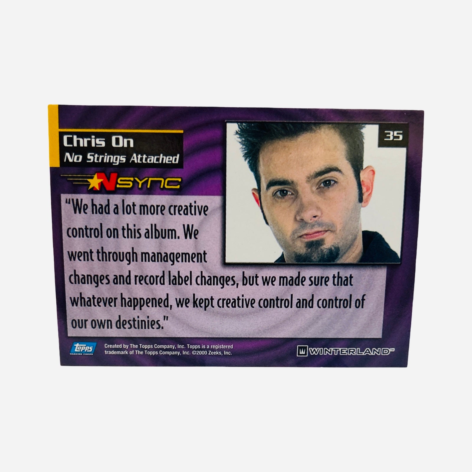 Card #35 - Back (Chris On No Strings Attached - creative control quote)