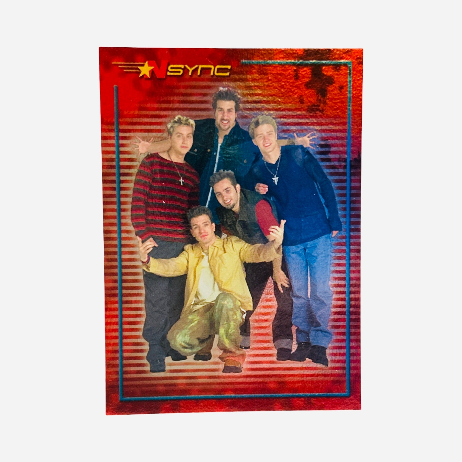 NSYNC Group Trading Card #44 Front – All Five Members Red Holographic Topps Winterland 2000
