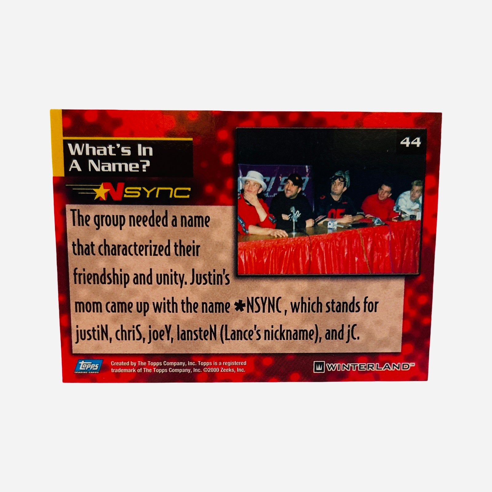 NSYNC Trading Card #44 What's In A Name Back – Name Origin Story Topps Winterland 2000
