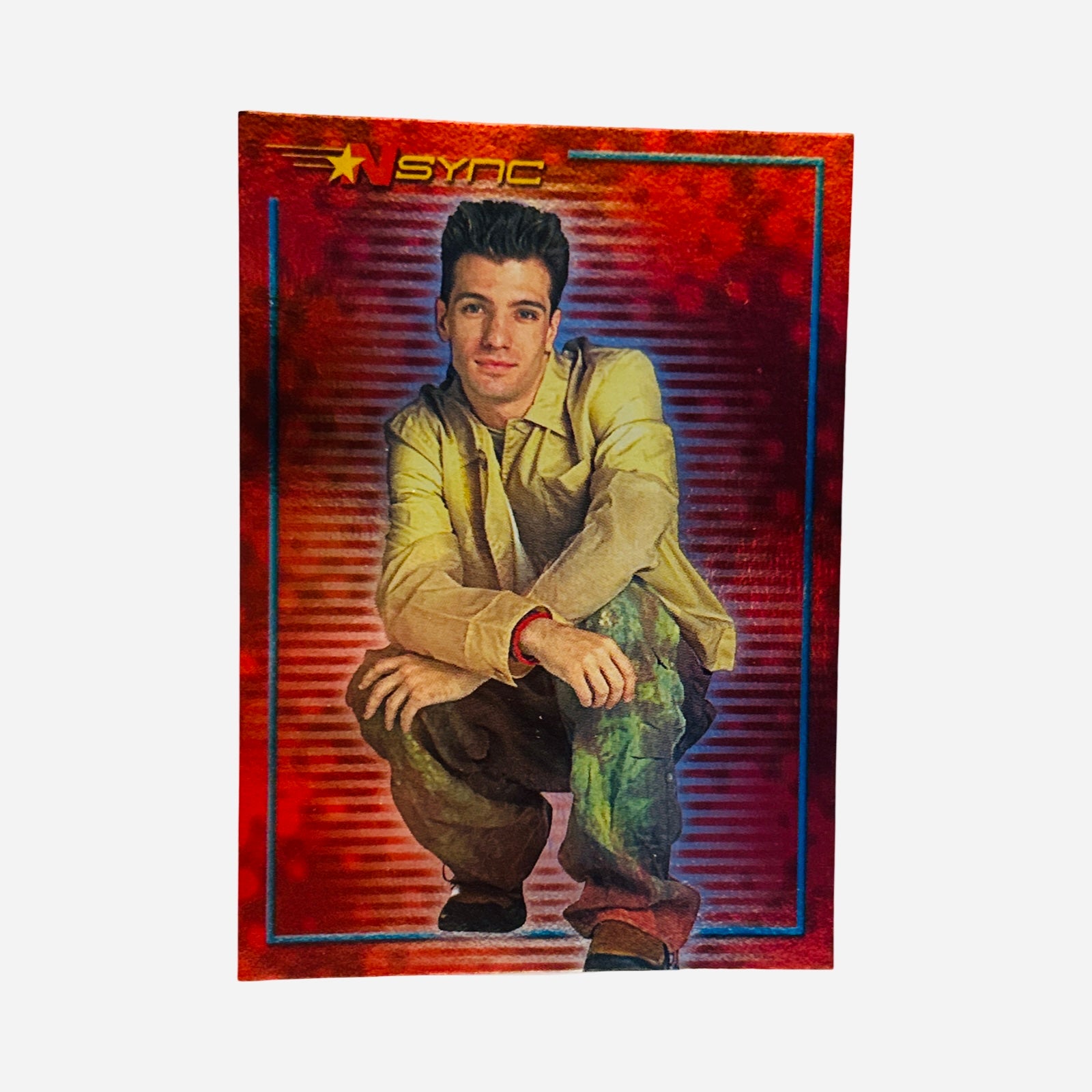 NSYNC JC Chasez Trading Card #46 Front – Tan Shirt Camo Pants Red Holographic Topps Winterland 2000