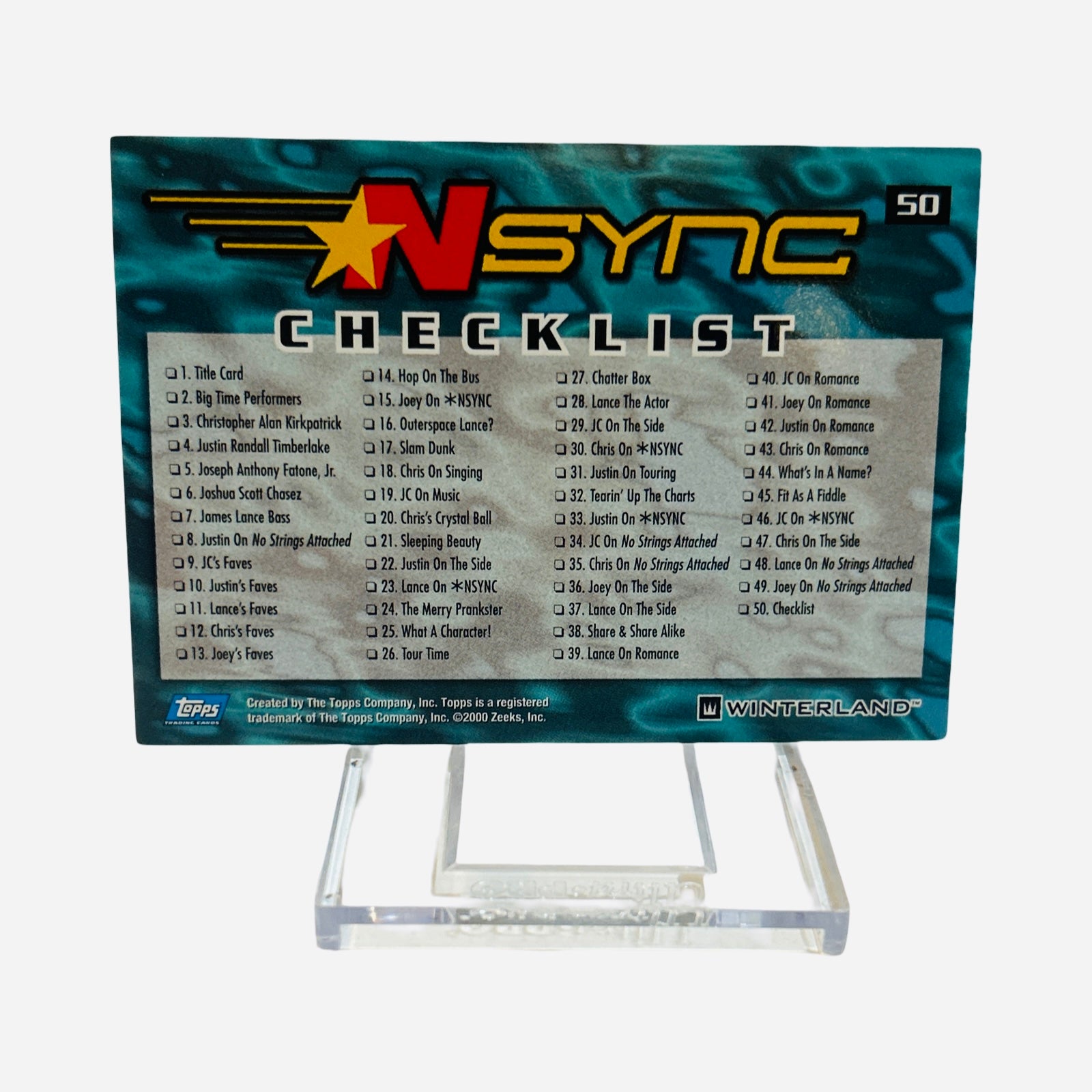 NSYNC #50 Checklist Trading Card Back – Complete 50-Card Series List Topps Winterland 2000