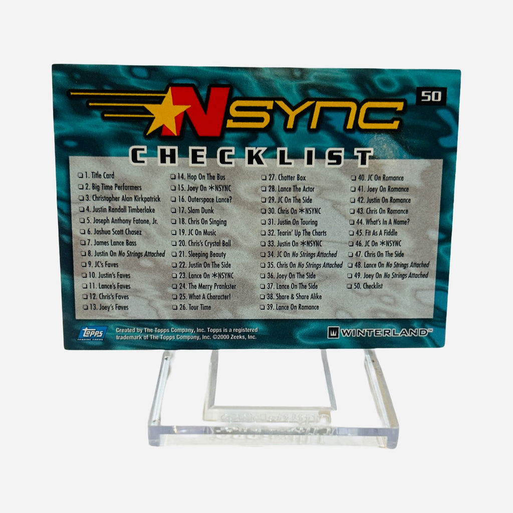 NSYNC Trading Card #50 Checklist Back – Complete 50-Card Series List Topps Winterland 2000