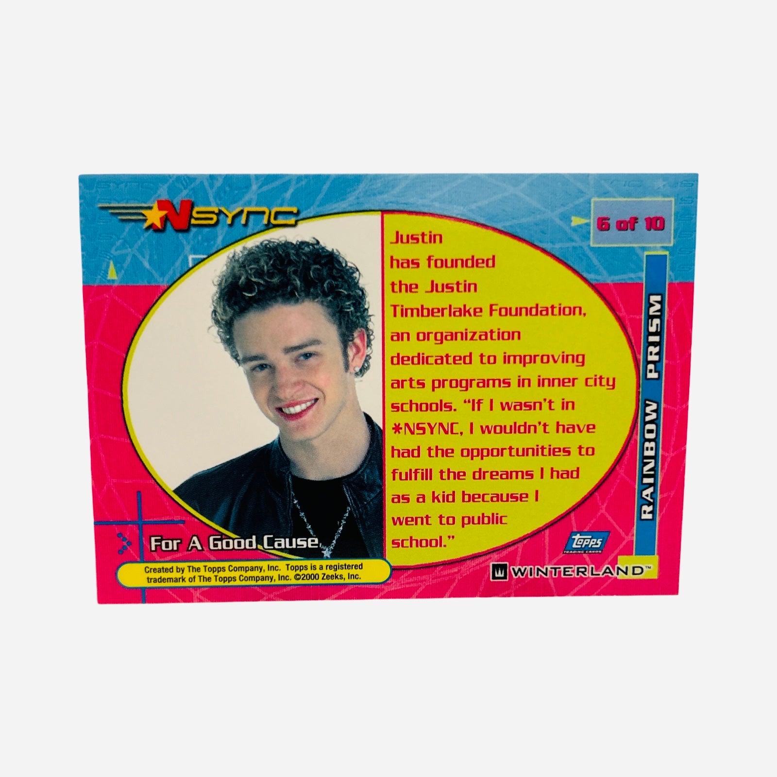 Justin Timberlake 2000 NSYNC Rainbow Prism Trading Card #6 - Back