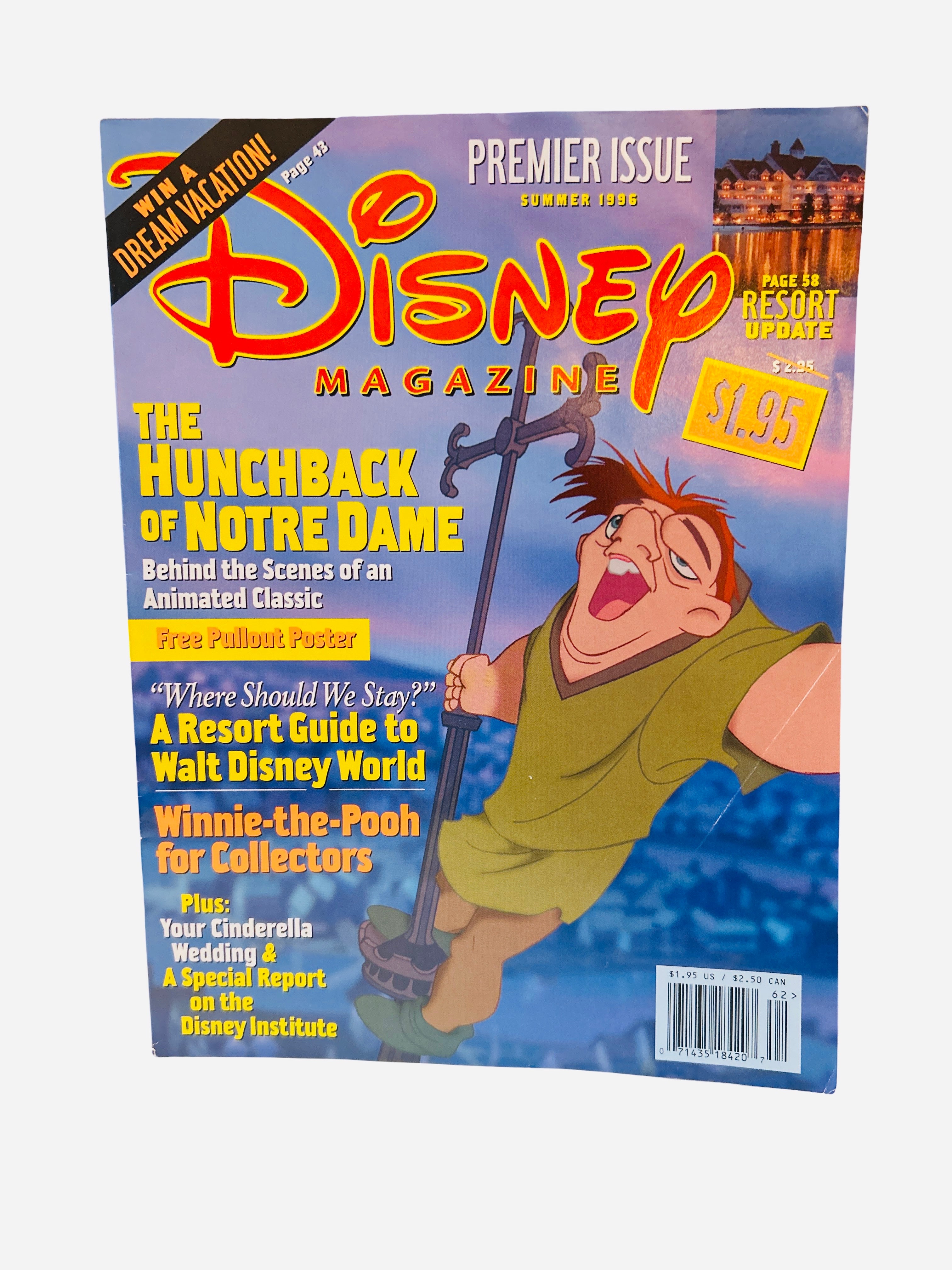 Disney Magazine Summer 1996 Premier Issue - Cover featuring Quasimodo, with $1.95 price sticker over original $2.95 price, no mailing label