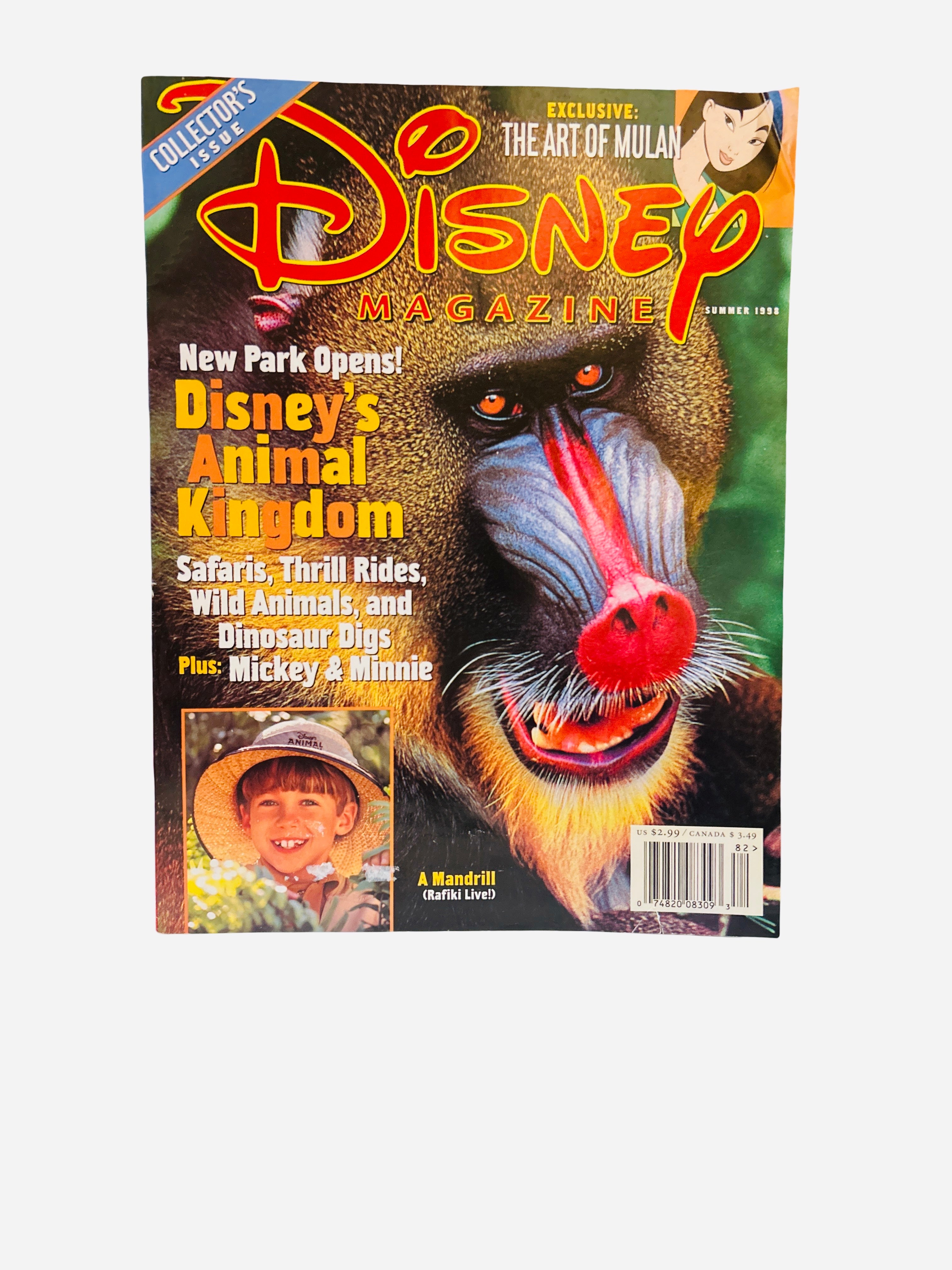 Disney Magazine Summer 1998 Collector's Issue - Cover featuring a Mandrill (Rafiki Live!) celebrating Disney's Animal Kingdom grand opening