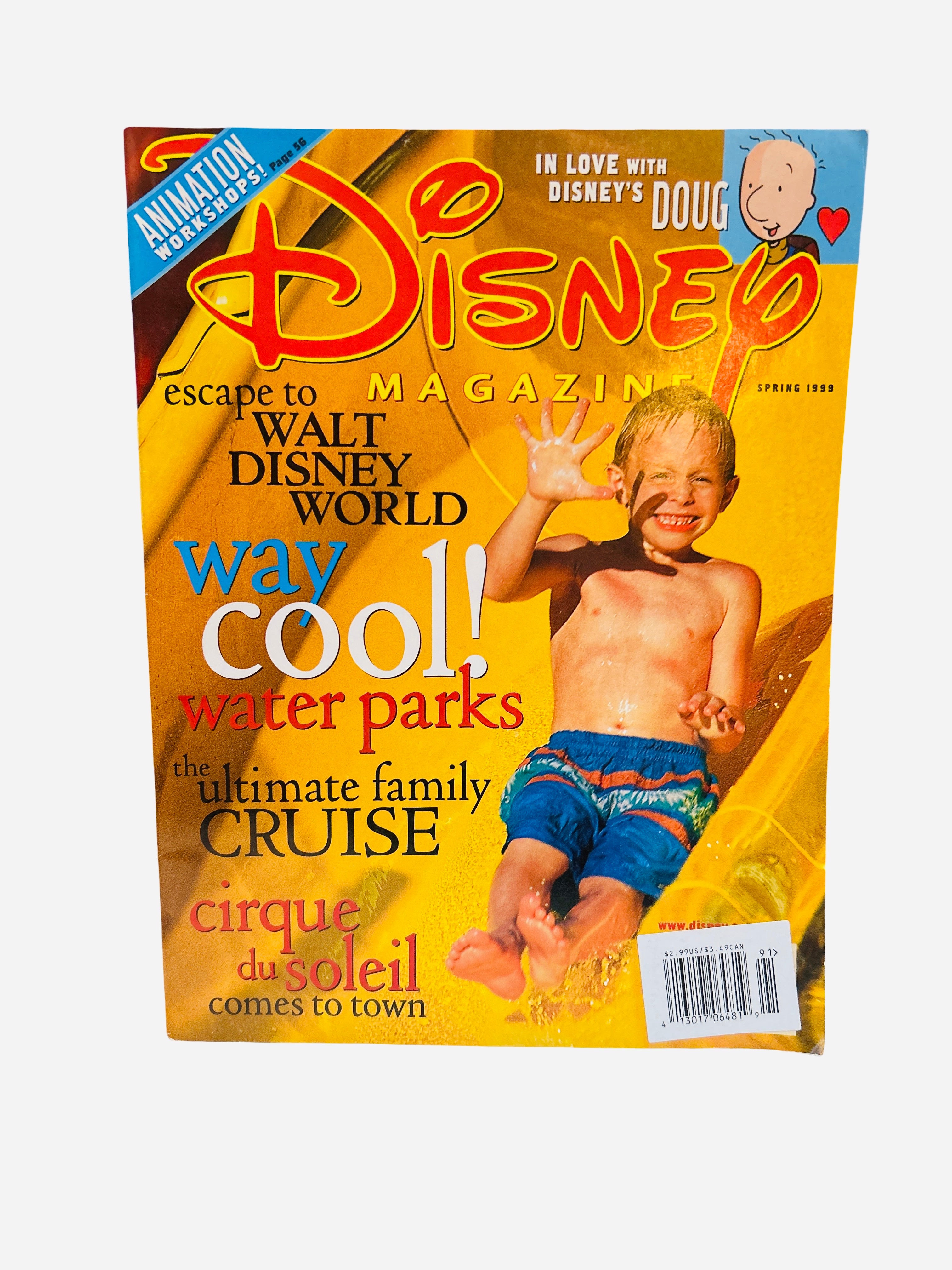 Disney Magazine Spring 1999 - Cover featuring a boy on a water slide at Walt Disney World water parks with Disney's Doug in corner