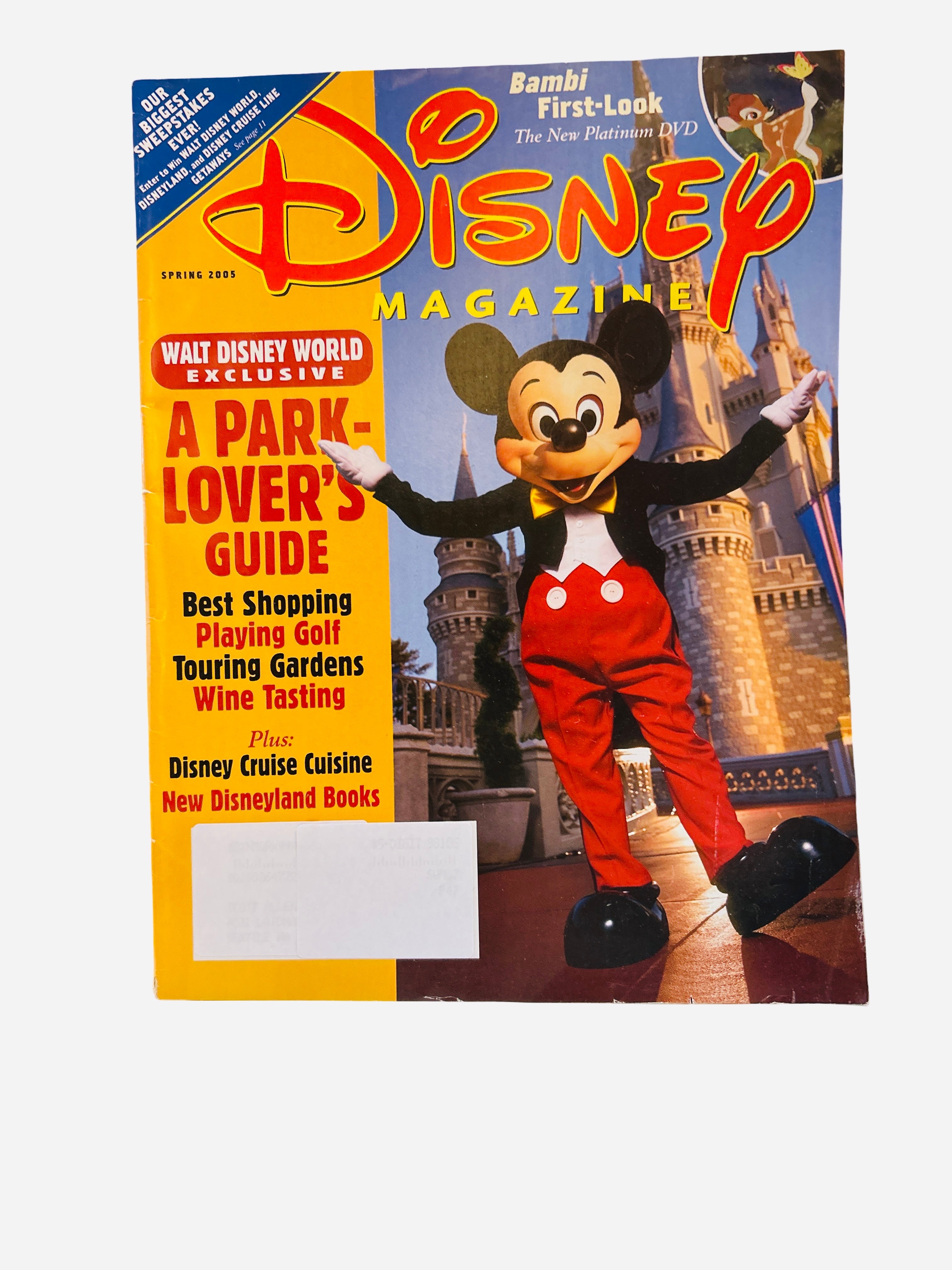 Disney Magazine Spring 2005 - Cover featuring Mickey Mouse in tuxedo in front of Cinderella Castle with Park-Lover's Guide headline