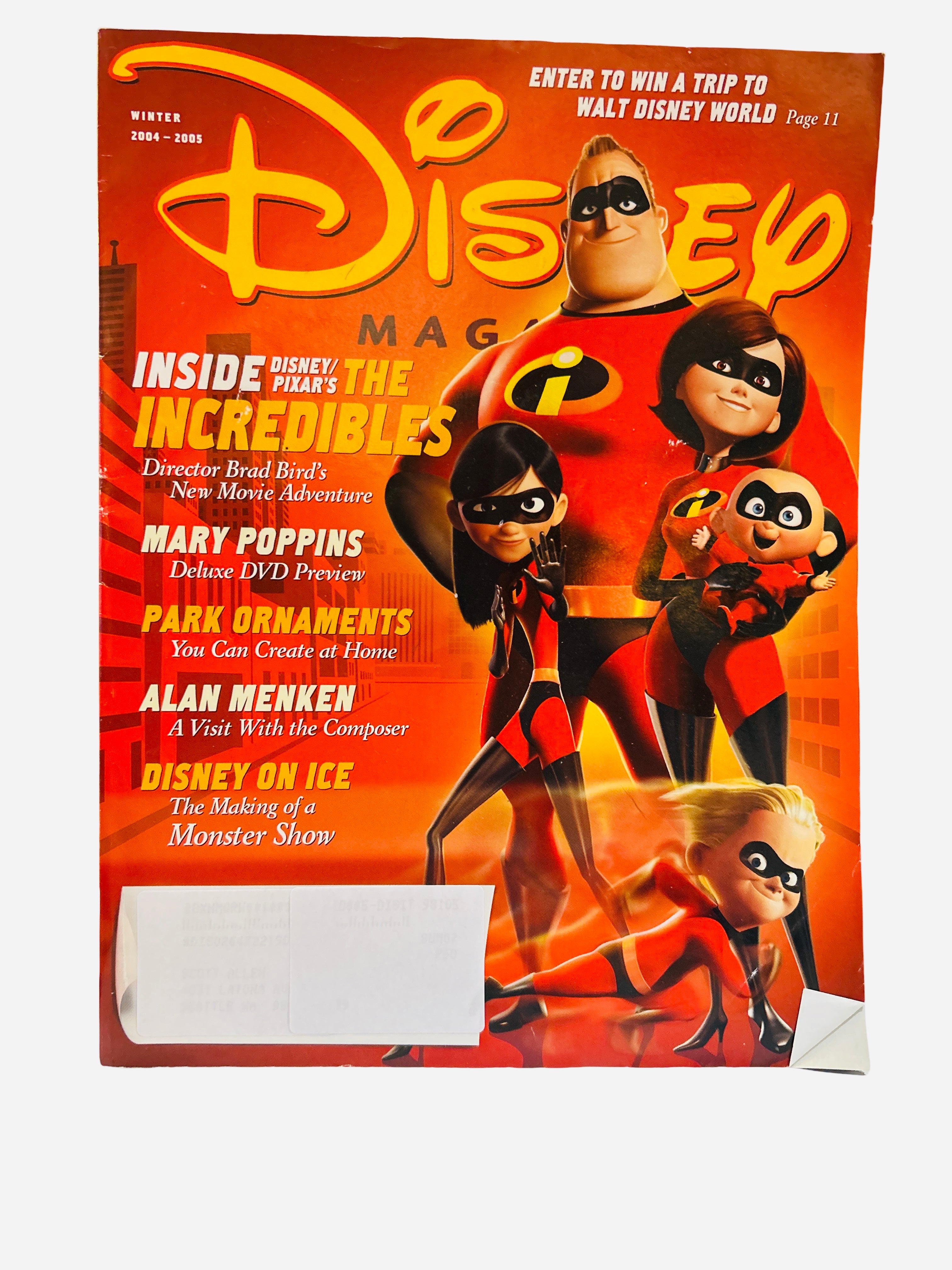 Disney Magazine Winter 2004-2005 - Cover featuring the Parr family from Disney/Pixar's The Incredibles on orange background
