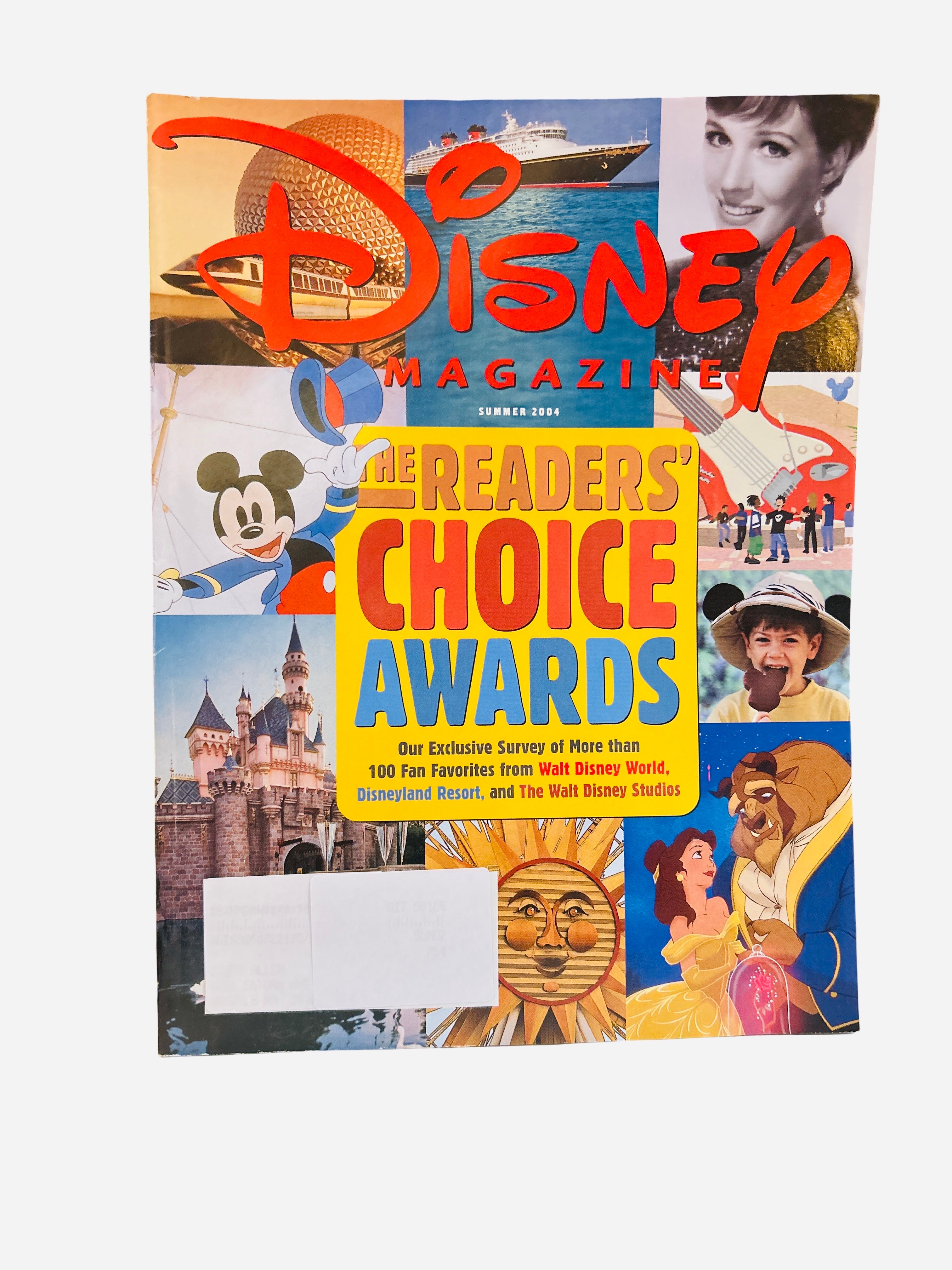 Disney Magazine Summer 2004 - Cover featuring Readers' Choice Awards collage with Mickey Mouse, Beauty and the Beast, Sleeping Beauty Castle, EPCOT Spaceship Earth, Disney Cruise Ship and Julie Andrews