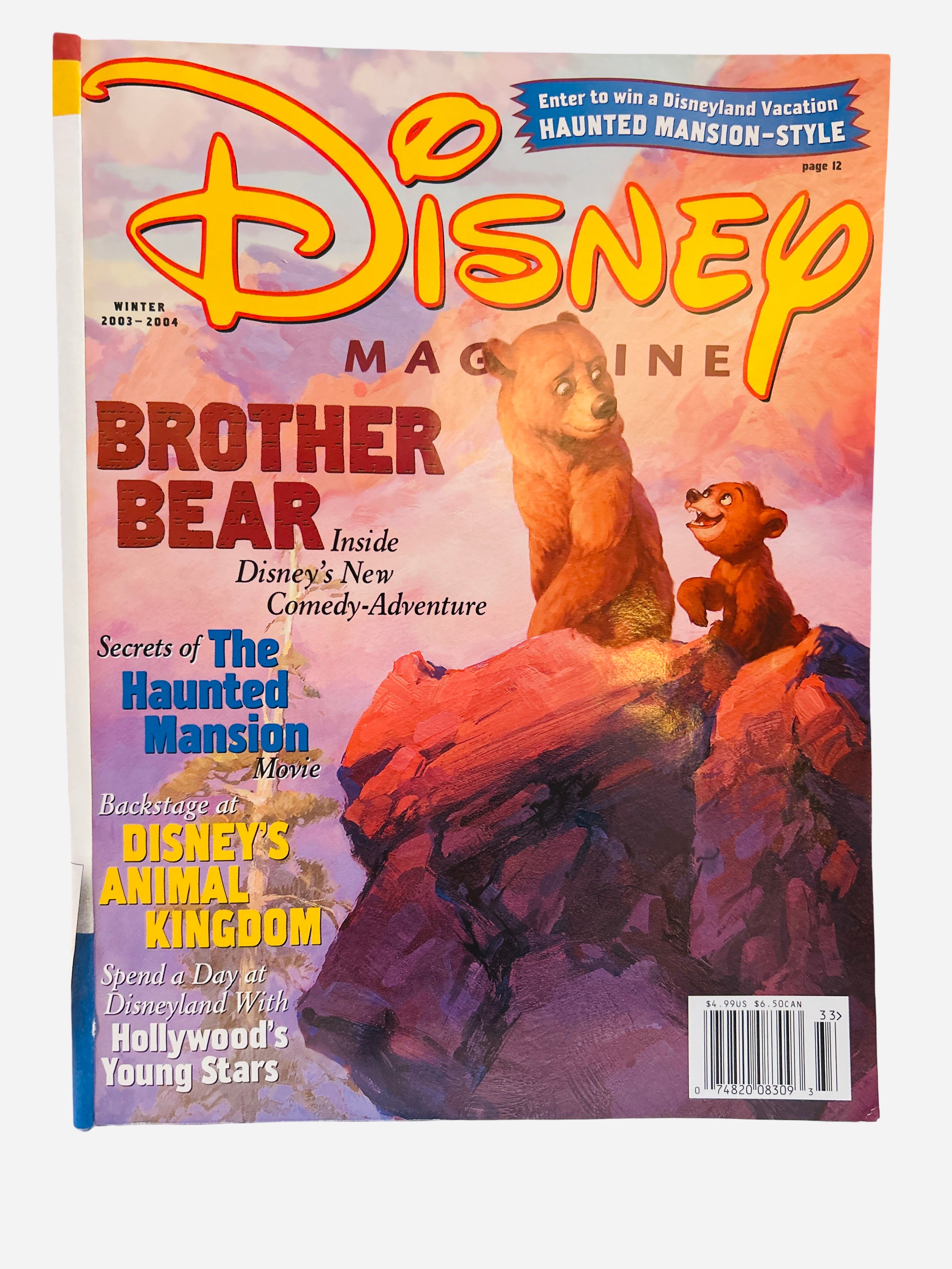 Disney Magazine Winter 2003-2004 - Cover featuring Kenai and Koda from Brother Bear on a rocky mountain at sunset
