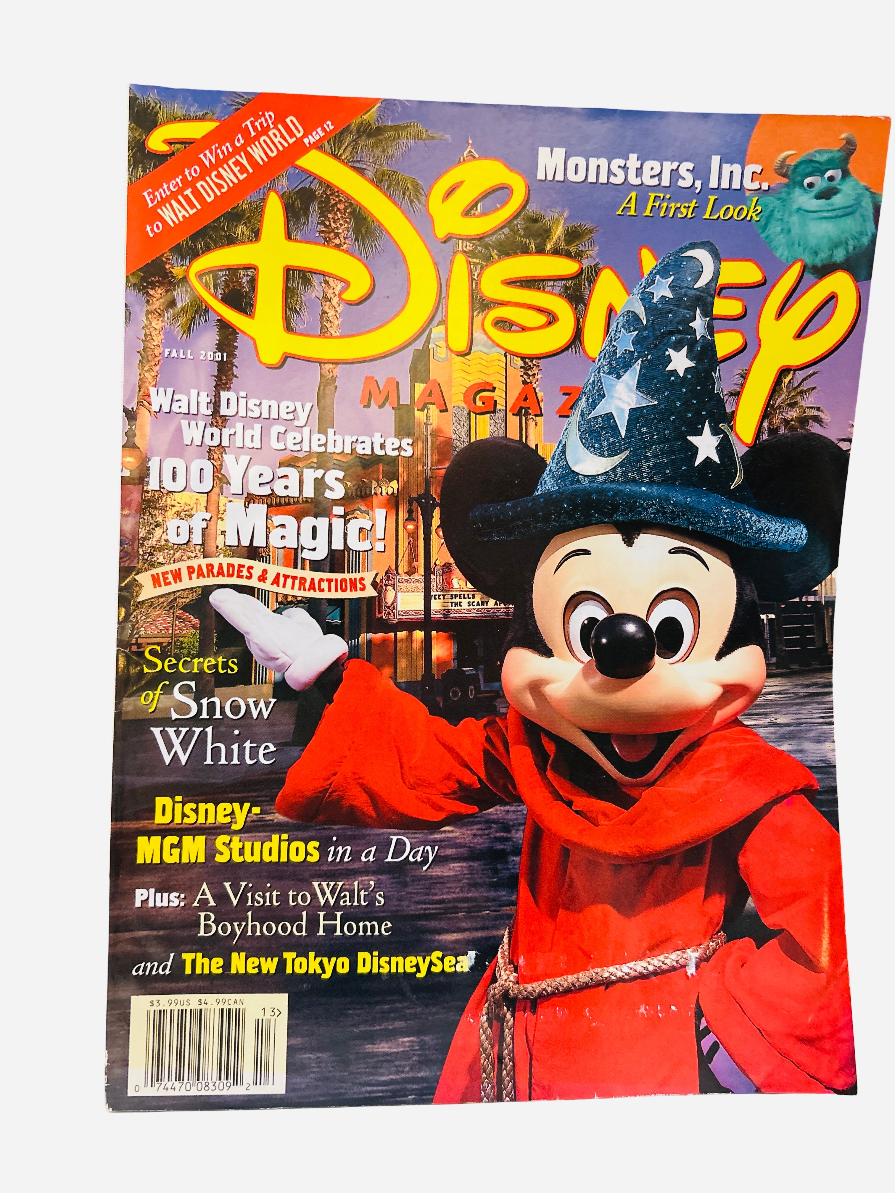 Disney Magazine Fall 2001 - Cover featuring Sorcerer Mickey Mouse at Walt Disney World celebrating 100 Years of Magic