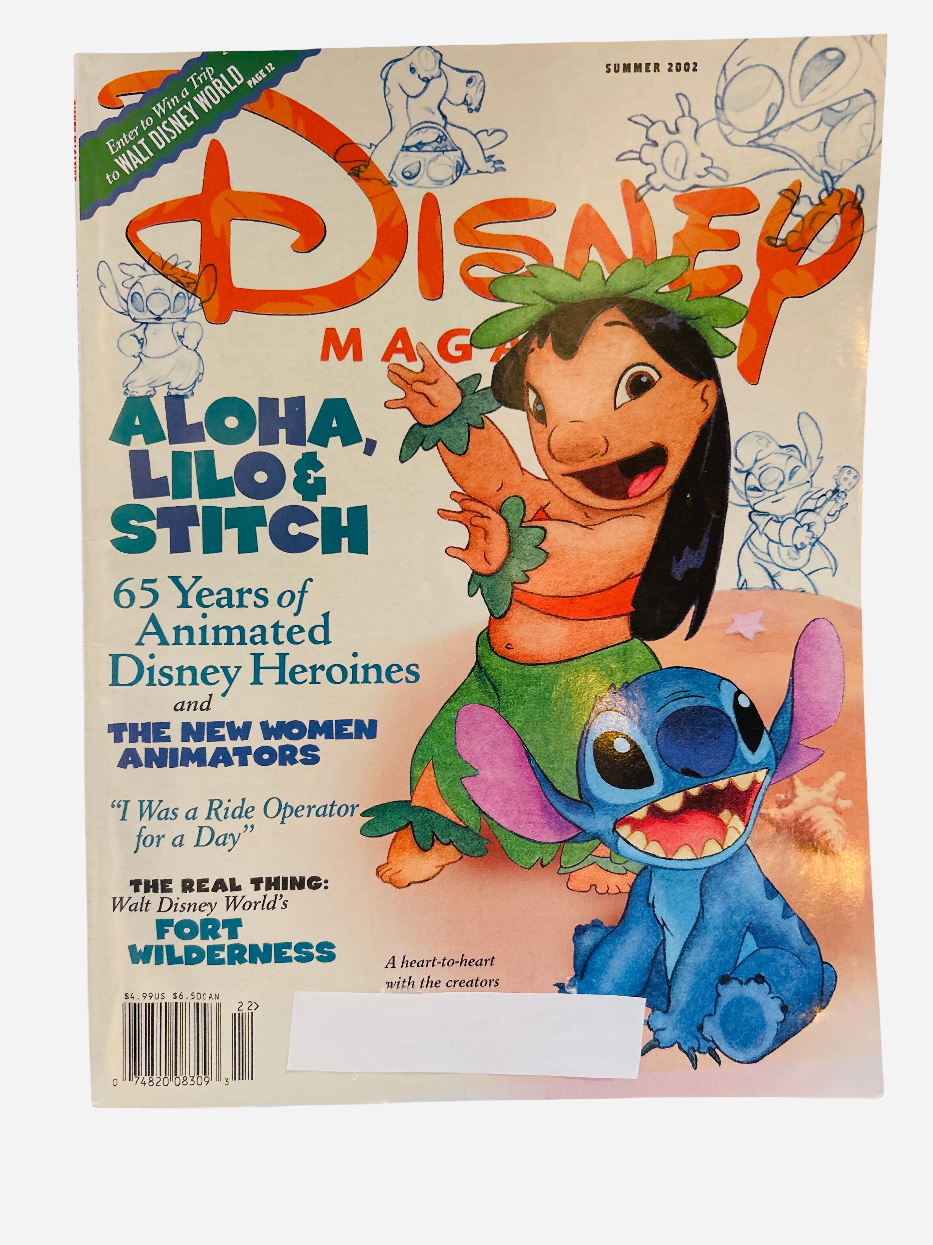 Disney Magazine Summer 2002 - Cover featuring Lilo and Stitch with sketch artwork in background