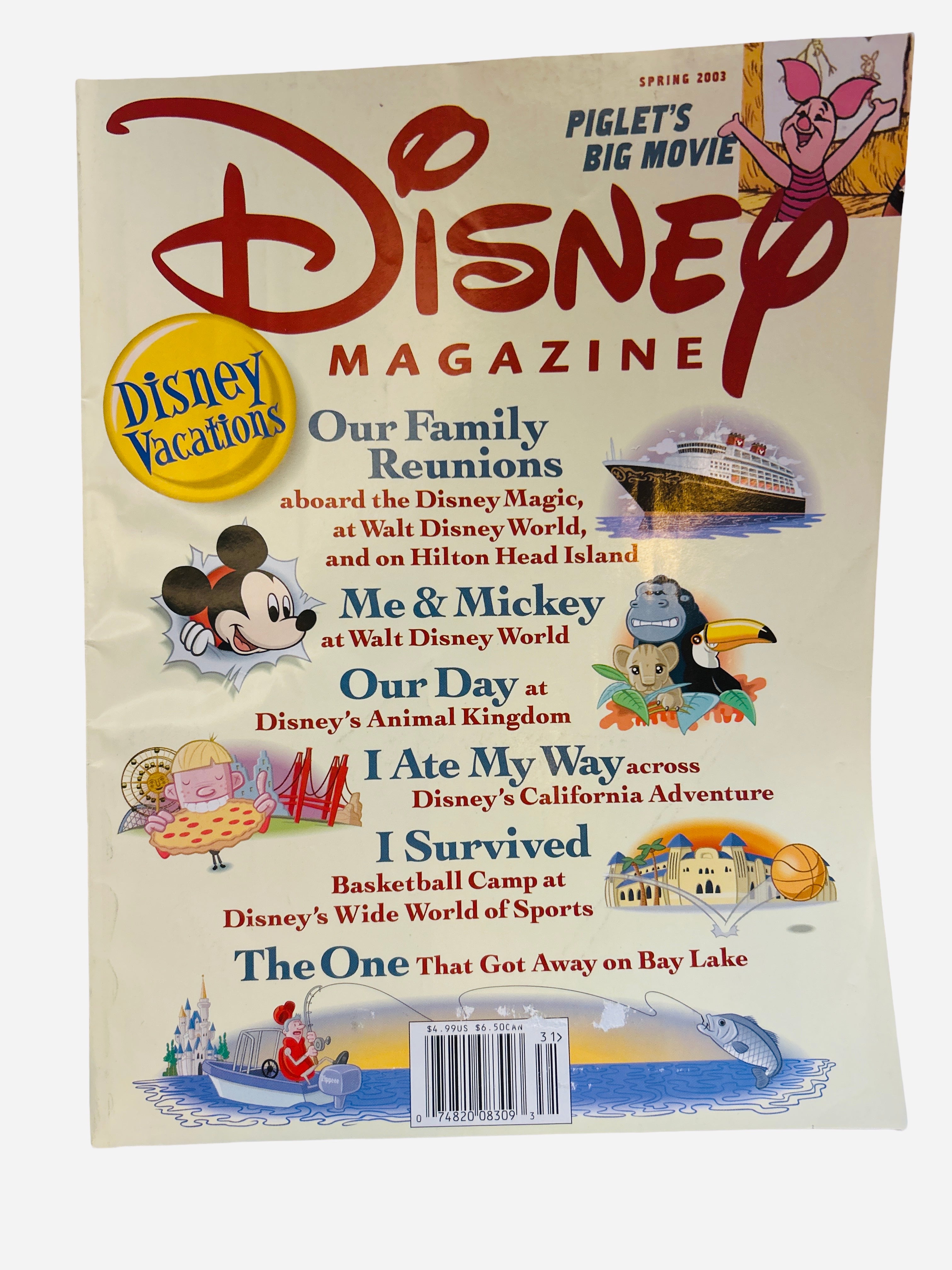 Disney Magazine Spring 2003 Disney Vacations Issue - Cover featuring illustrated Disney park scenes with Piglet's Big Movie callout in corner