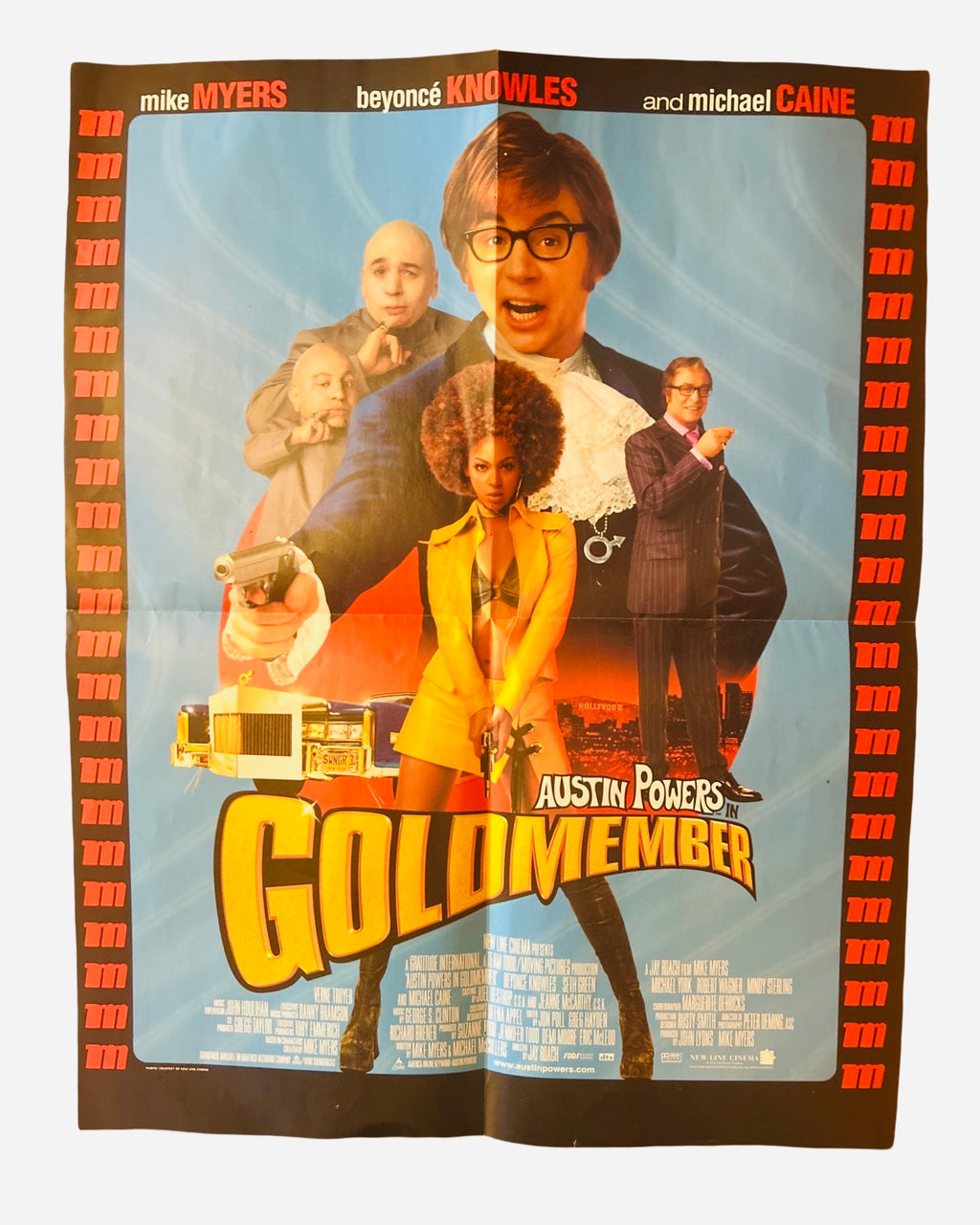 Austin Powers in Goldmember The M Collection poster - back side featuring Mike Myers, Beyonce Knowles and Michael Caine in official movie poster layout