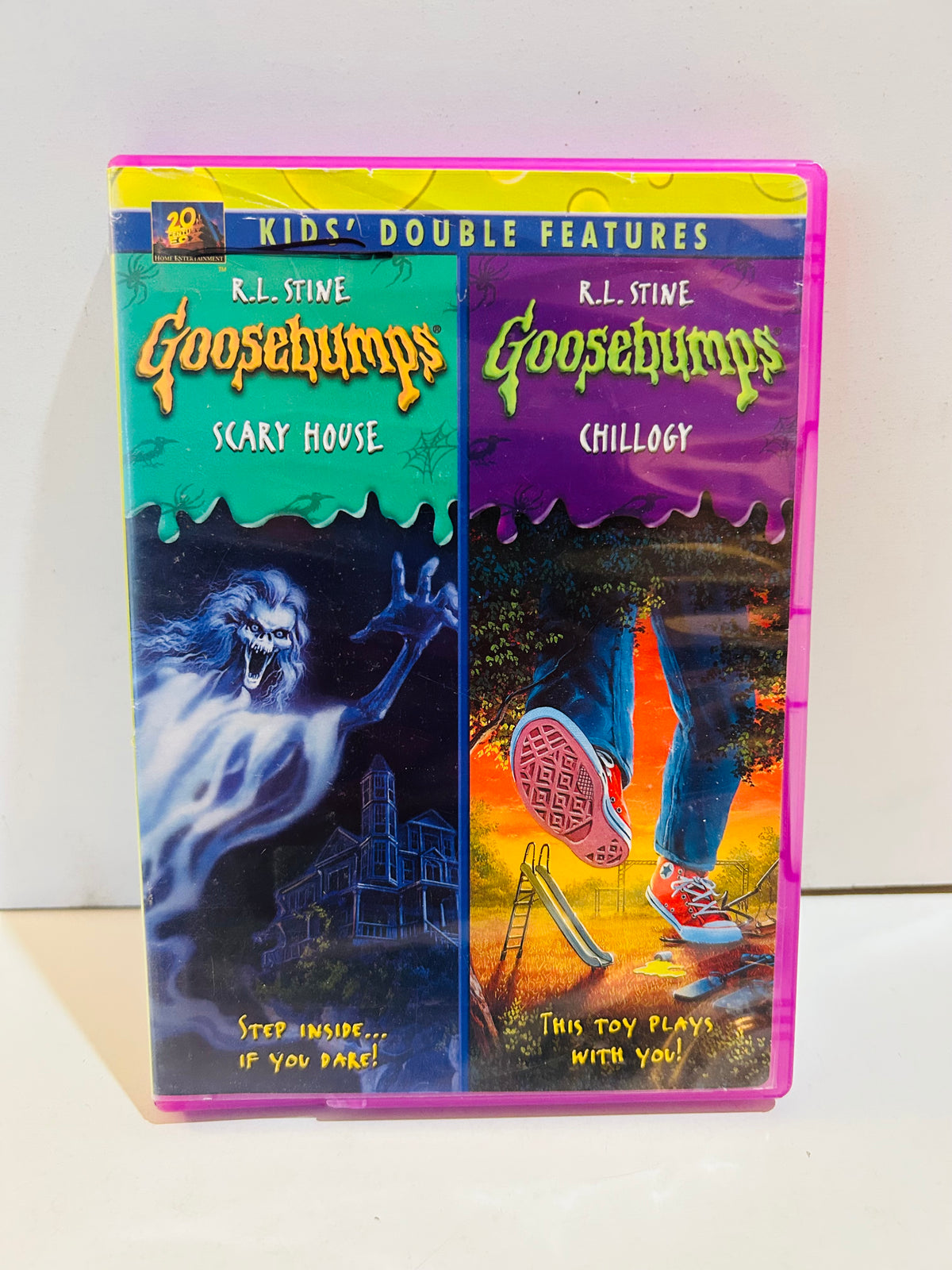 Goosebumps Scary House and Chillogy Kids' Double Features DVD in a purple case