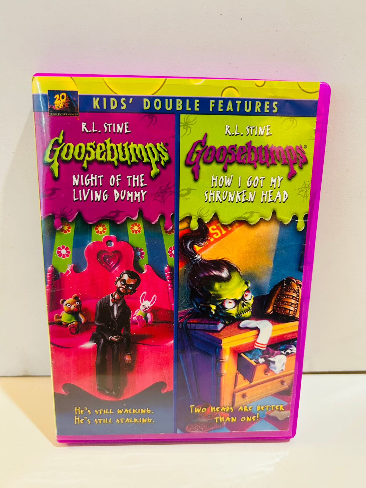 Goosebumps Night of the Living Dummy and How I Got My Shrunken Head DVD double feature in a pink case