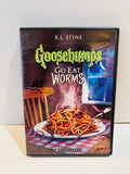 R.L. Stine Goosebumps Go Eat Worms DVD in black case with worms and spaghetti cover artwork