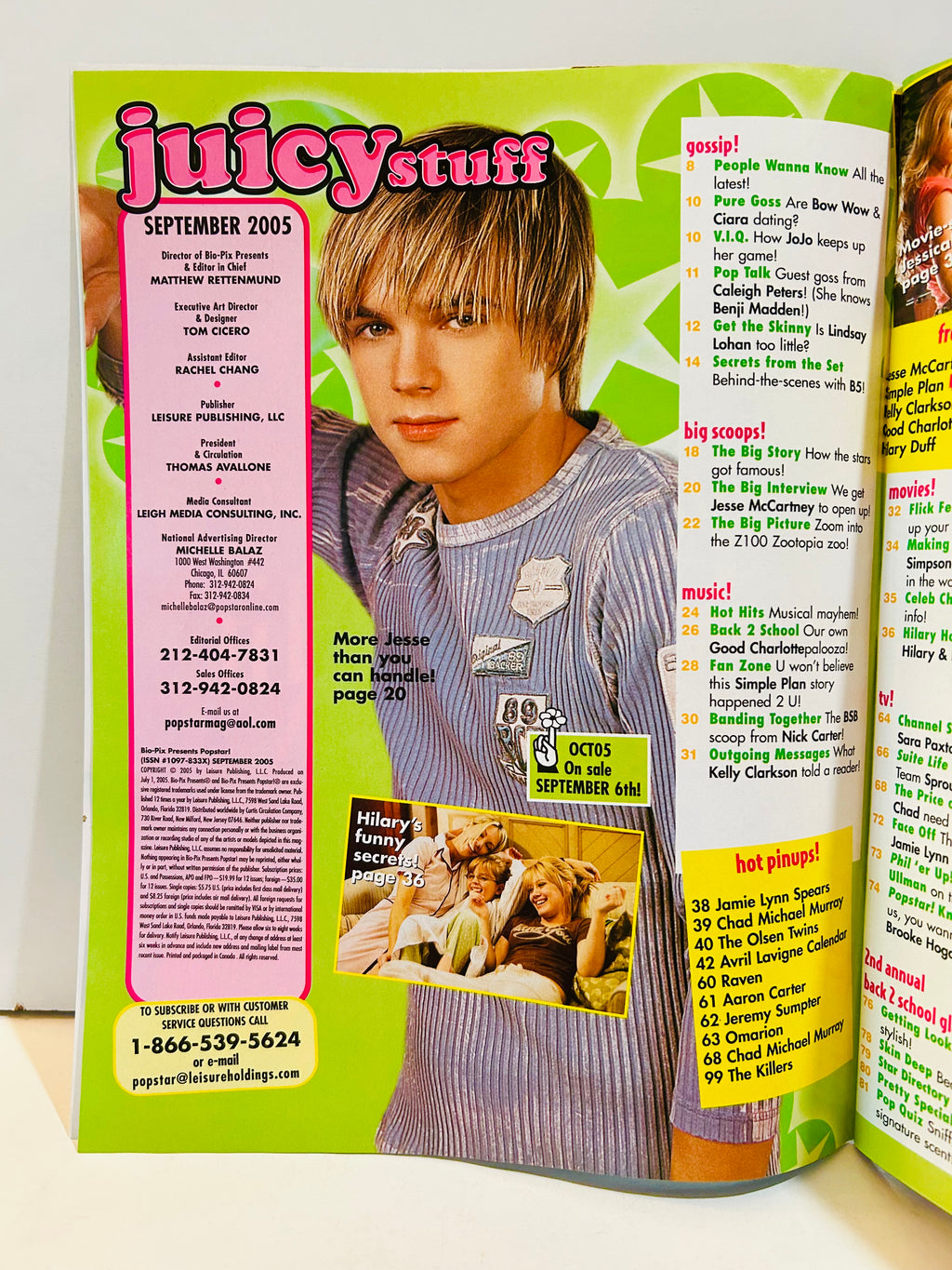 Pop Star! Magazine September 2005 table of contents