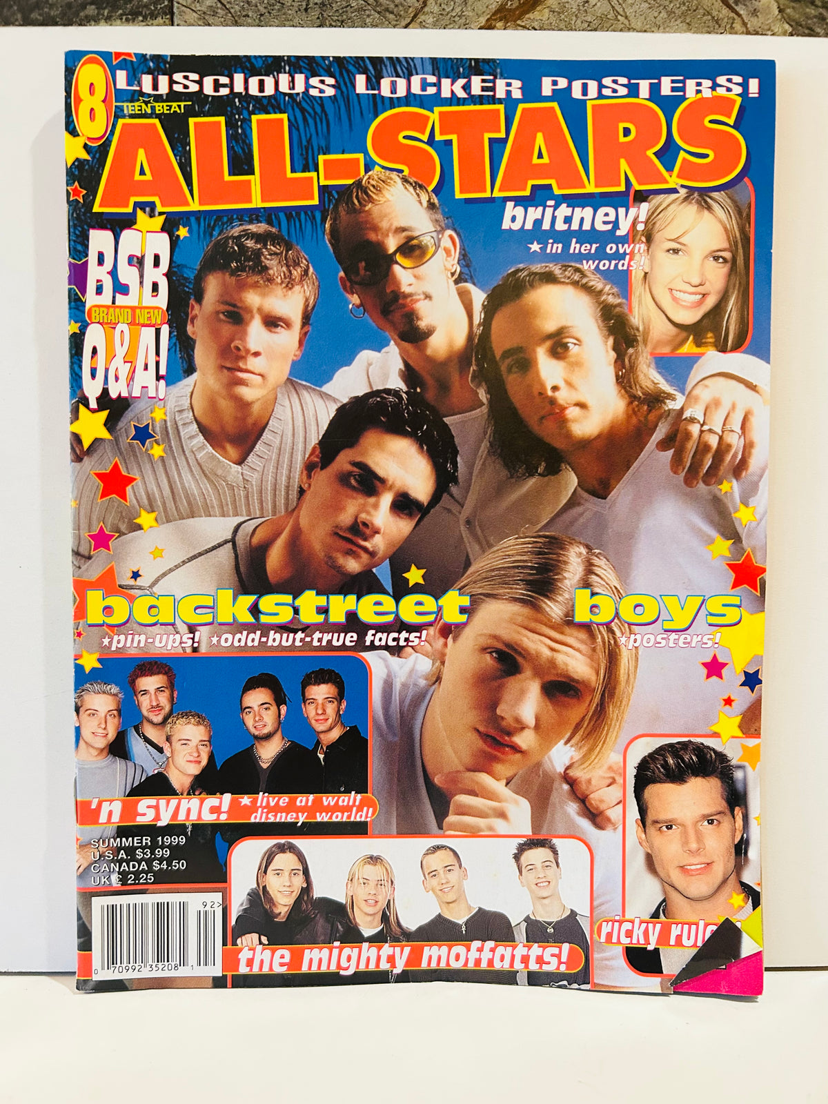 Teen Beat All-Stars Summer 1999 magazine cover featuring Backstreet Boys, NSYNC, Britney Spears, Ricky Martin