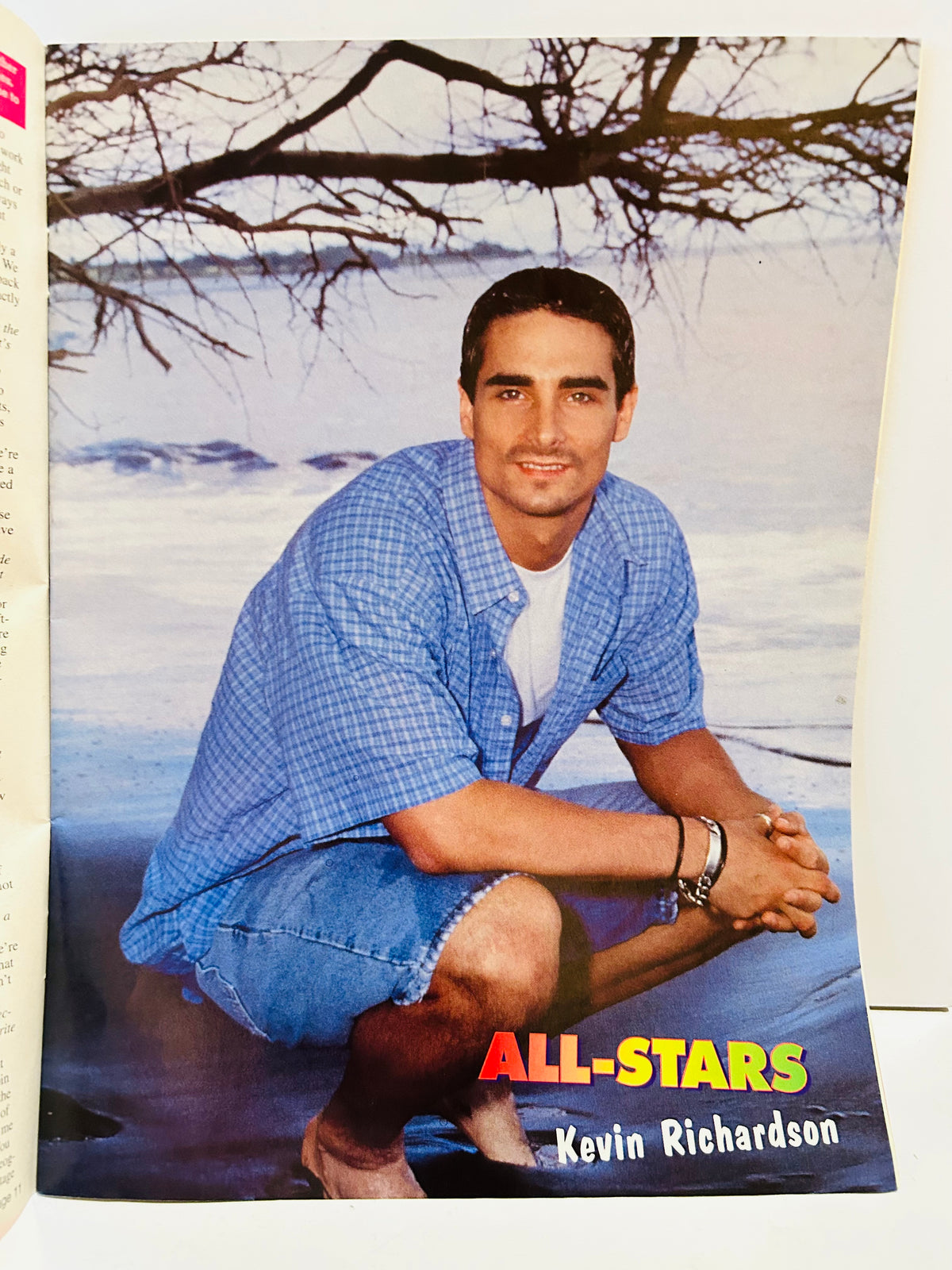 Kevin Richardson Backstreet Boys beach crouching pin-up front – Teen Beat All-Stars Summer 1999