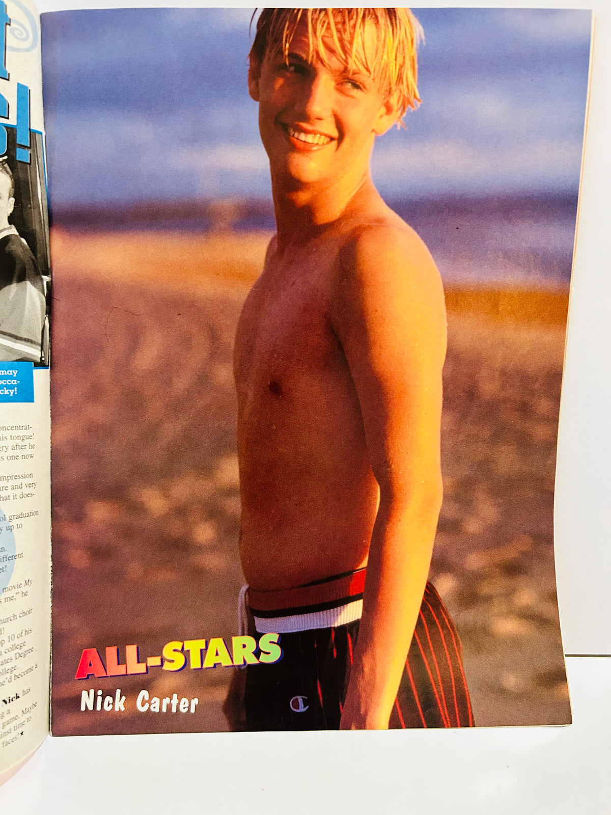 Nick Carter Backstreet Boys shirtless beach pin-up front – Teen Beat All-Stars Summer 1999