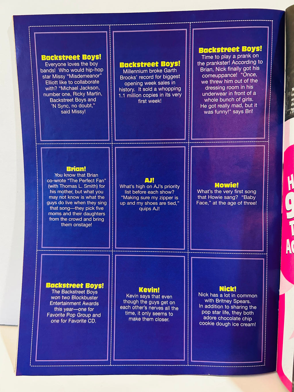 BSB Flipside Facts blue trivia page – Teen Beat All-Stars Summer 1999