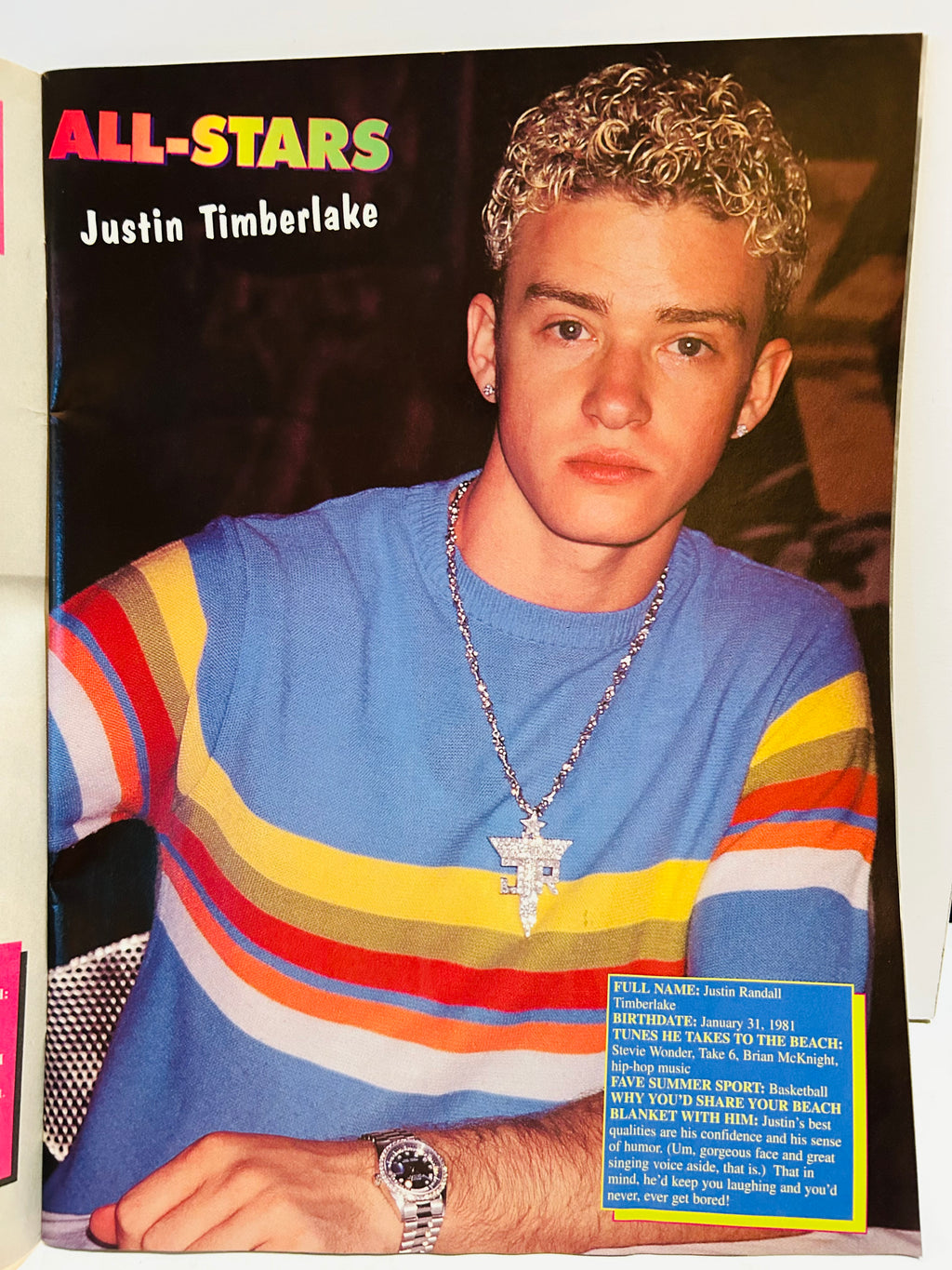 Justin Timberlake All-Stars pin-up page Teen Beat September 1999