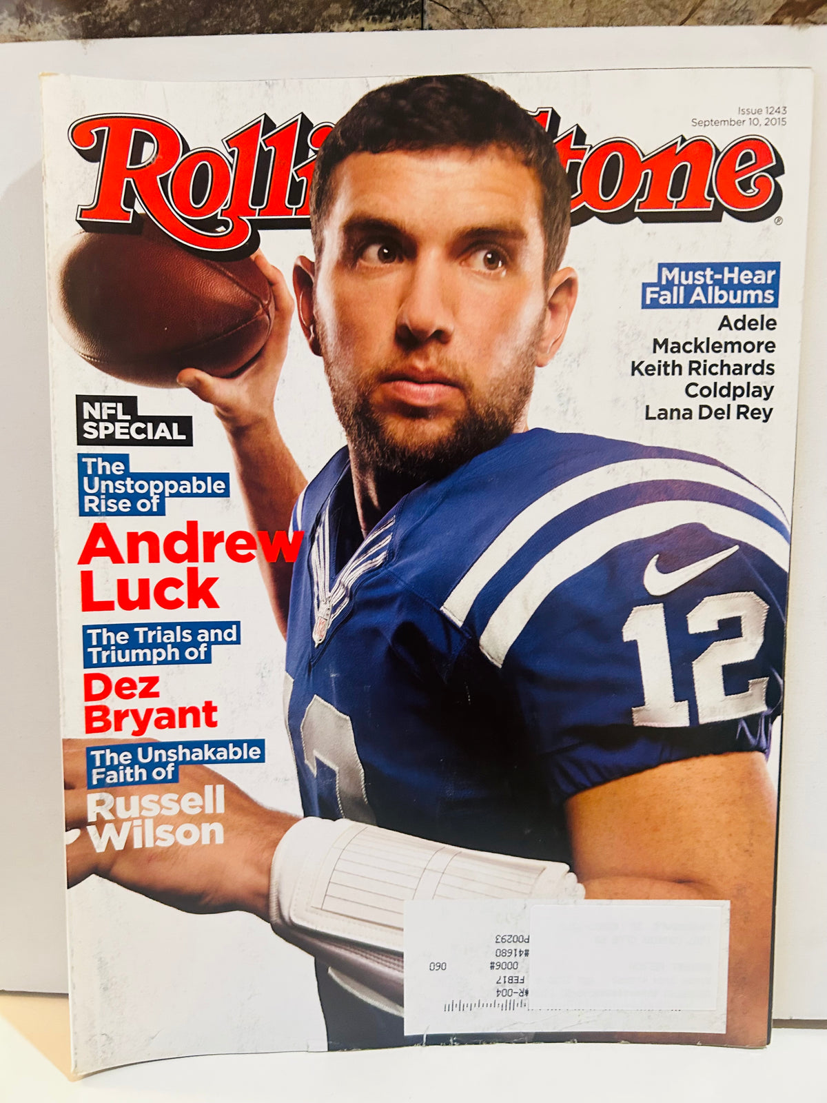 Rolling Stone September 10 2015 issue 1243 Andrew Luck NFL cover with mailing label