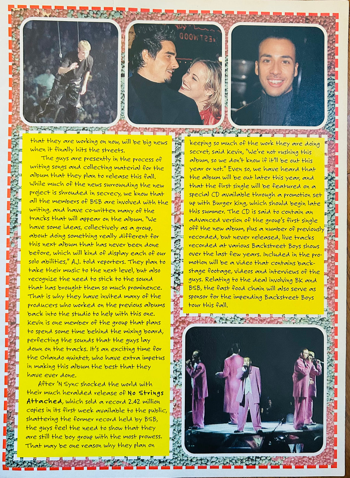 Backstreet Boys vintage article and performance photos reverse side