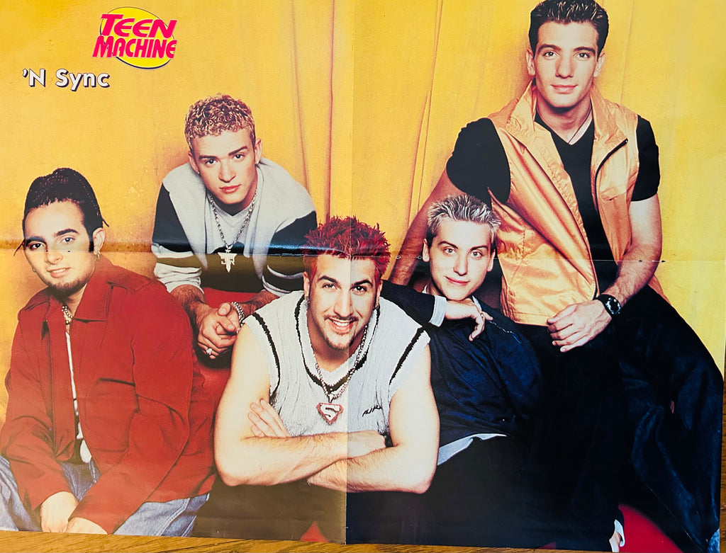 NSYNC Teen Machine group poster side against yellow backdrop