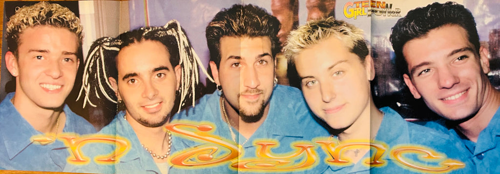 Five group side of foldout poster with magazine feature panel