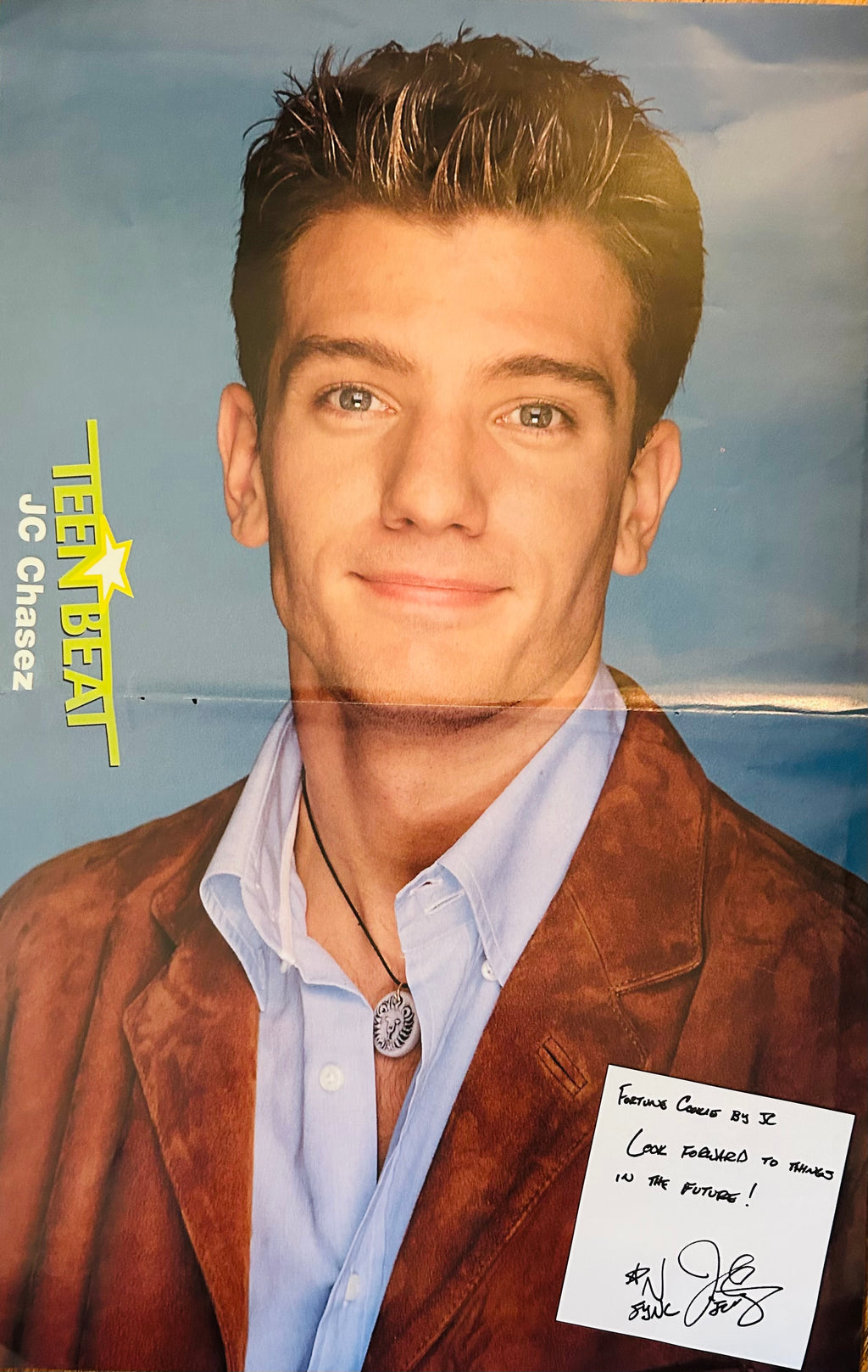 JC Chasez Teen Beat side of double-sided poster with printed message