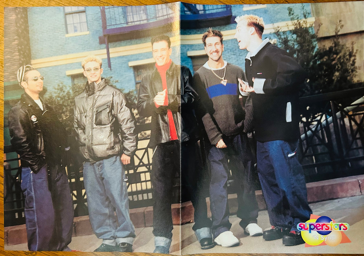 NSYNC candid group photo on reverse of Superstars '98 poster