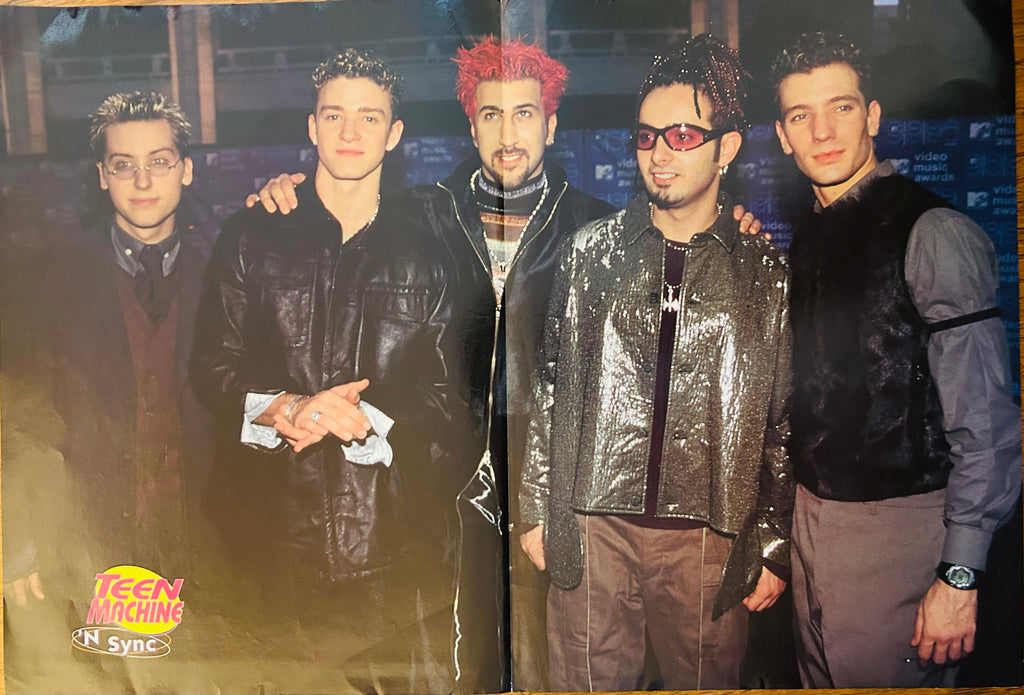 98 Degrees side of Teen Machine '98 poster showing four band members