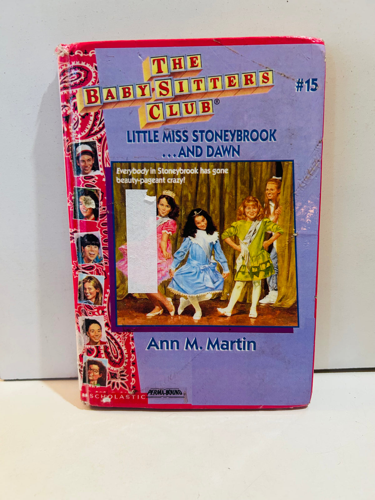 Ex-library hardcover of Little Miss Stoneybrook... and Dawn, showing a white label over part of the cover illustration