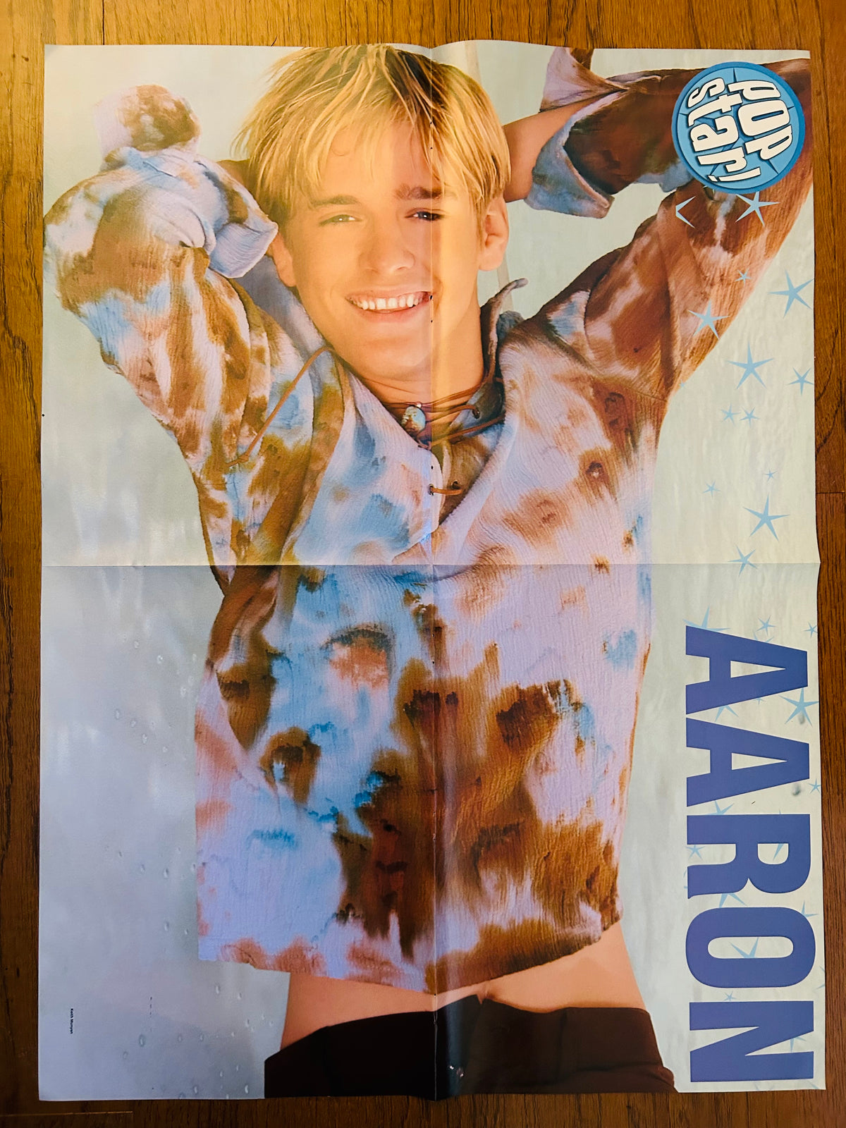 Aaron side of double-sided Pop Star poster with blue lettering