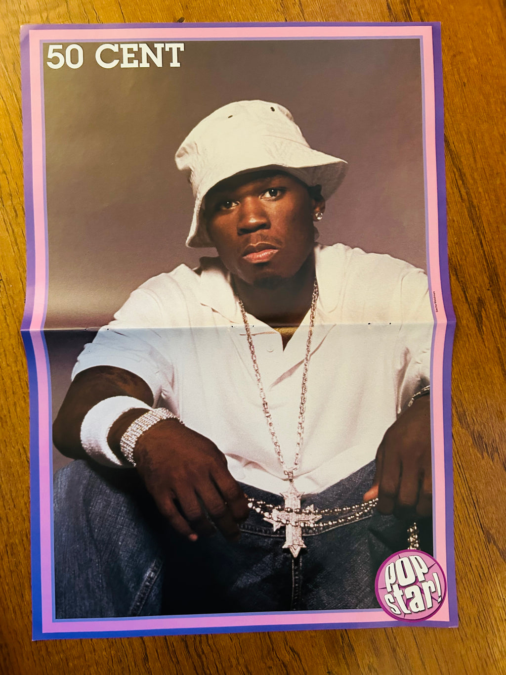 50 Cent side of double-sided Pop Star poster with purple border