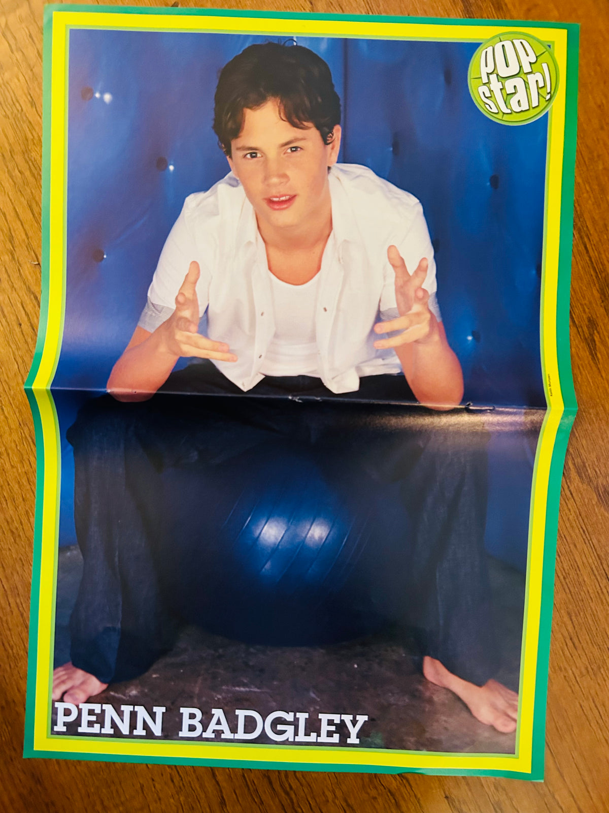 Penn Badgley reverse side of the 2003 double-sided Pop Star poster with green and yellow border
