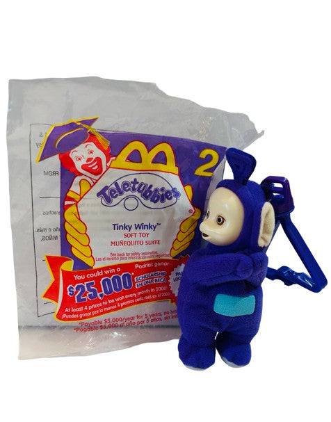 🌟 Vintage Teletubbies Tinky Winky Clip-On Plush Toy — McDonald's Happy Meal (1998) 🟣