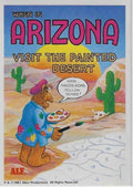U.S. of ALF Arizona sticker featuring ALF as an artist painting the Painted Desert with cacti and sun