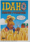 U.S. of ALF Idaho sticker featuring ALF as a farmer with pitchfork standing in a field of french fries with red barn in background