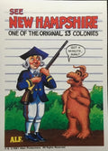 U.S. of ALF New Hampshire sticker featuring ALF next to Revolutionary War minuteman in tricorn hat and blue coat asking got a minute man