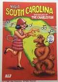 U.S. of ALF South Carolina sticker featuring ALF doing the Charleston with a 1920s flapper in pink fringe dress and pearl necklace with musical notes floating around them
