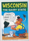 U.S. of ALF Wisconsin sticker featuring ALF in overalls and red cap milking a Holstein cow on a stool saying cream cheesey milk triple dairy pun
