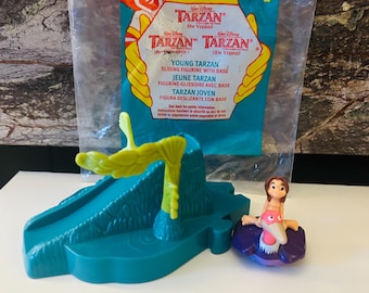 Young Tarzan Figurine 2000 Tarzan Movie Toy with Base