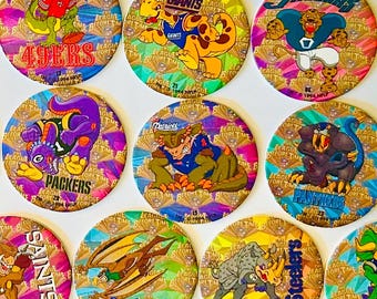 Vintage 90s Football Pogs - Collectible Milk Caps, Party Favors